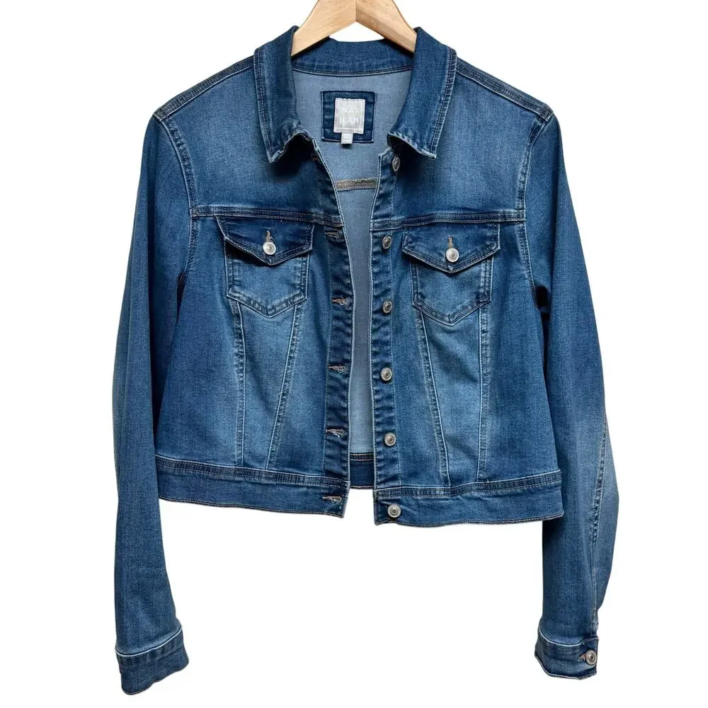 Wax Jean Classic Blue Denim Jacket Button Front Trucker Style XL - Picture 5 of 9